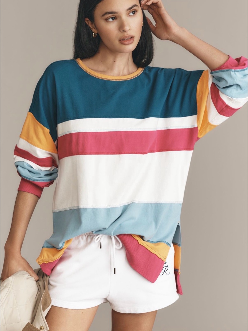 Pilcro Seamed Long Sleeve Cotton Tee